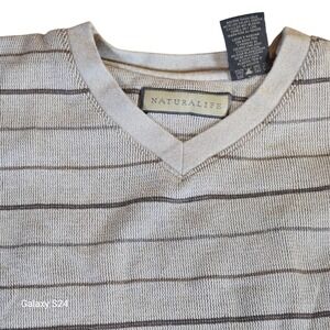 Naturalife Men's XXL Brown Striped V‎ Neck Long Sleeve Cotton Knit Shirt